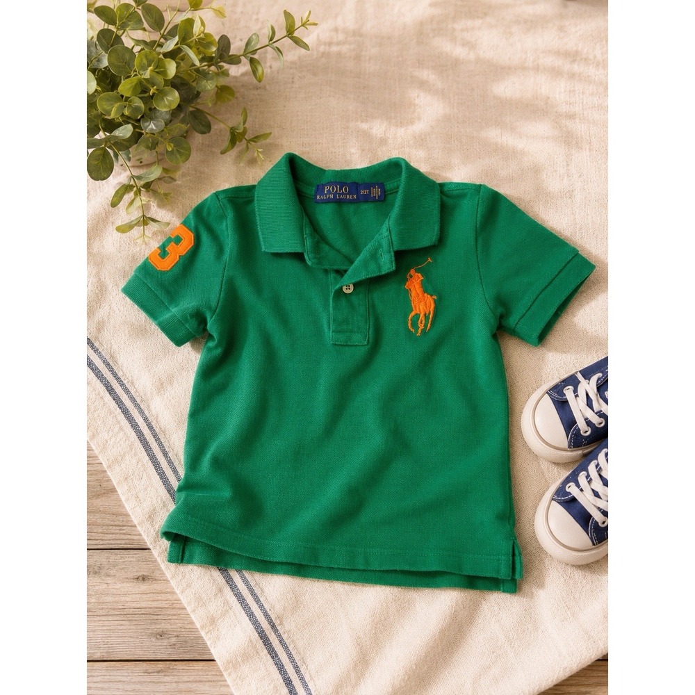 Polo Ralph Lauren Toddler Boys Big Pony Polo Shirt Green Orange Size 2/2T